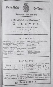 "Ginevra" - Theaterzettel für München 1805/ISMG