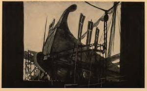 "La nave": Entwurf für A3 von Norman Bel geddes für die Aufführung in Chicago 1919/Grattacielo