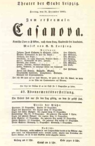 Albert Lortzing: "Casanova", Theaterzettel Theater Leipzig 1841/OBA