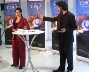 Karine Babajanyan und Sebastien Soules bei der "Tosca"-Präsentation der Bregenzer Festspiele, die Schauplatz des James-Bond-Filmes "Ein Quantum Trost" mit Daniel Craig ist/ Trailer youtube