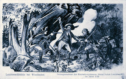 "Die Räuberbraut": Gefangennahme des Räubers Franz Lechtweis 1792 in der gleichnamigen Höhle bei Wiesbaden/ lechtweis.de