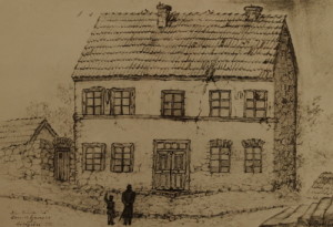 So sah das ursprüngliche Geburtshaus von Carl Loewe in Löbejün aus. Es hat sich als Zeichnung seiner Tochter Julie erhalten und wird im Museum gezeigt.