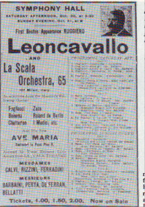 Leoncavallos "Roland von Berlin"/ Konzertzettel aus Boston, wo Leoncavallo Auszzüge auch aus "Roland de Berlkin" dirigierte/ Archiv