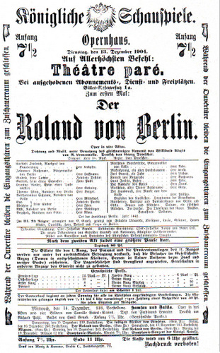 Leoncavallos "Roland von Berlin"/ Theaterzettel/ OBA