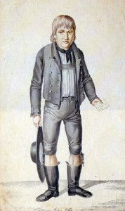 "Der junge Kaspar Hauser", getuschte Federzeichnung von Laminit, sorgte für die Verbreitung des Topos der verlorenen Kinder. so auch das "Waldmädchen" Webers/ Wikipedia