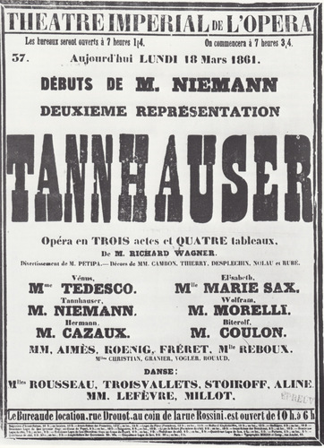 "Tannhauser" 1861: Plakat zur zweiten Aufführung in der Salle Pelletier Paris/ Foto in "Wagner et la France", Paris 1984